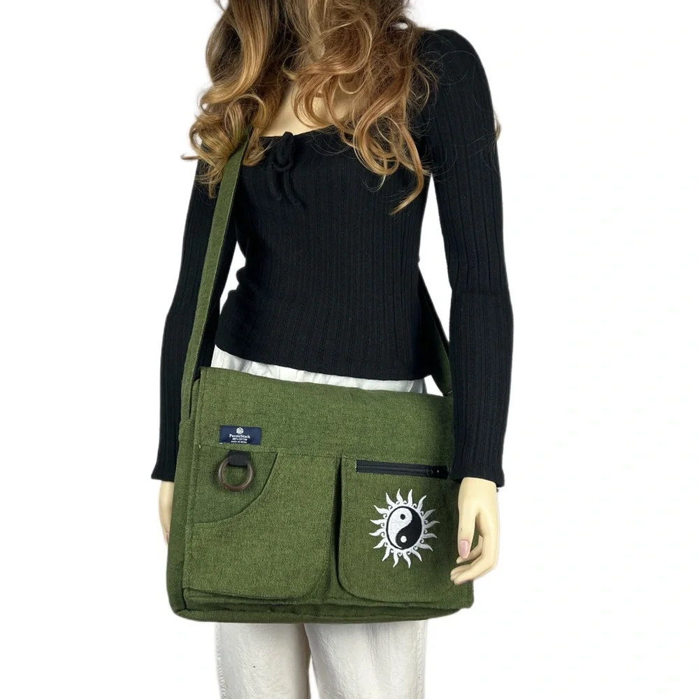 Yin Yang Embroidered Laptop Messenger Bag